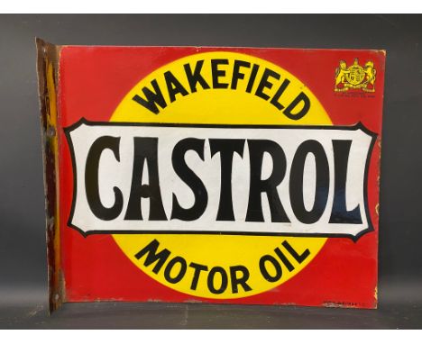 A Wakefield Castrol Motor Oil rectangular double sided enamel sign with hanging flange by Stocal, excellent condition, 20 1/4