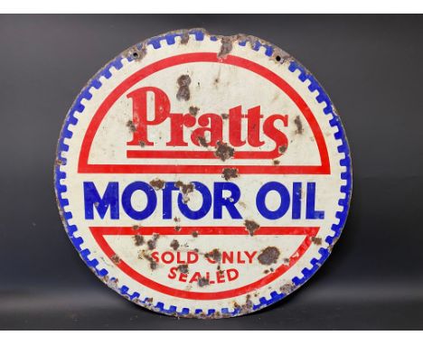 A Pratts Motor Oil circular double sided enamel sign, 26" diameter.