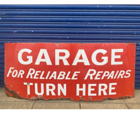 A large enamel sign advertising 'Garage for reliable repairs..', 72 x 30".