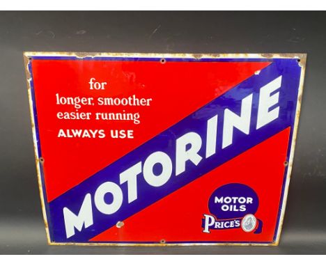 A Price's Motorine Motor Oils rectangular enamel sign with good gloss by Bruton of Palmers Green, 25 x 21"