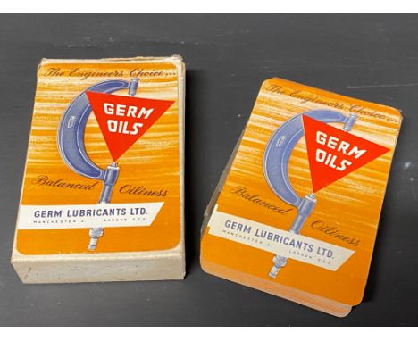 A pack of Germ Oils playing cards, appear to be still partly sealed and unused.
