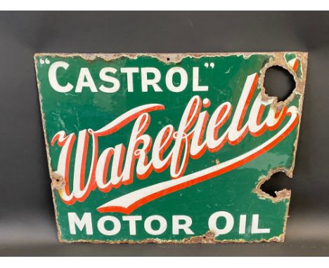 A small and early Wakefield Castrol Motor Oil double sided enamel sign, lacking hanging flange, by Patent Enamel, 18 x 15".