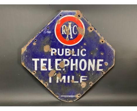 An RAC Public Telephone 1 Mile lozenge shaped enamel sign, by Bruton of Palmers Green, 26 x 26".