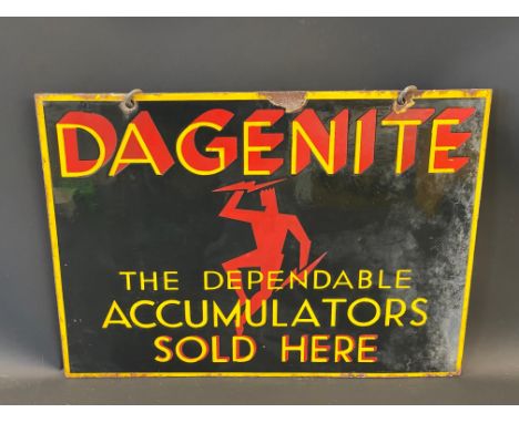 A Dagenite Dependable Accumulators rectangular double sided enamel sign, 20 x 15".