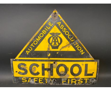 An AA Safety First enamel road warnng sign for 'School', made by Franco, 26 x 22".