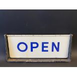 A garage forecourt spinning sign pediment for 'Open' and 'Closed', 15 3/4 x 7".