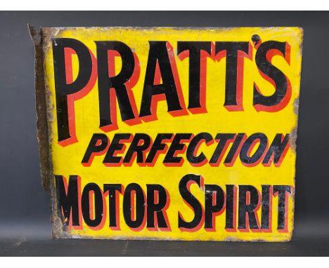 A Pratt's Perfection Motor Spirit double sided enamel sign with hanging flange, by Bruton of Palmers Green, 21 x 18".