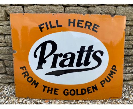 A Pratts 'Fill Here From The Golden Pump' rectangular enamel sign by Patent Enamel, excellent condition, 48 x 36".