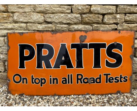 A Pratts 'On top in all road tests' rectangular enamel sign by Patent Enamel, dated May 1925, 48 x 24".