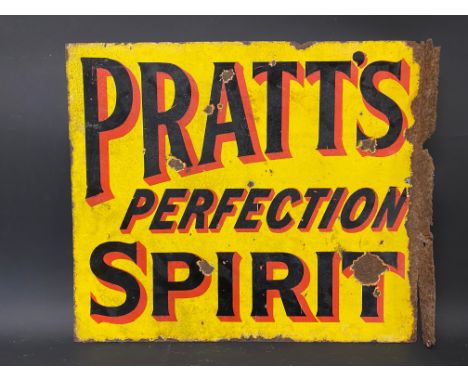 A Pratt's Perfection Spirit double sided enamel sign with hanging flange, by Bruton, 21 x 18".