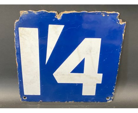 A small enamel price sign for 1'4, 9 x 9".