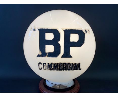 A BP Commercial pill shaped glass petrol pump globe, damaged neck.