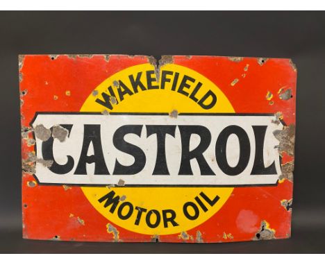 A Wakefield Castrol Motor Oil rectangular enamel sign by Bruton of Palmers Green, 30 x 20".