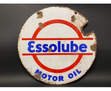 An Essolube Motor Oil circular double sided enamel sign, 26" diameter.