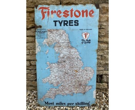 A Firestone Tyes Geographia map of England and Wales enamel sign, 29 x 48".