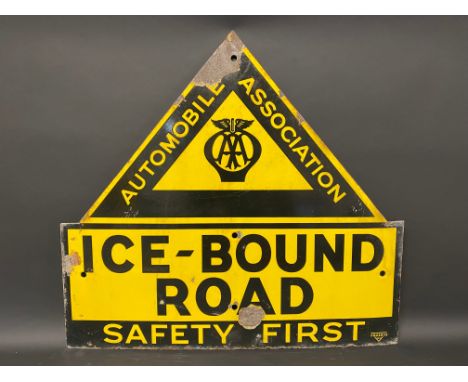 An AA enamel road warning sign for 'Ice-Bound Road', by Franco, 26 x 24".