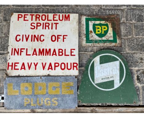 FOUR assorted garage signs including Lodge Plugs, Castrol etc.**catalogue amendment, the sales and service sign has been remo