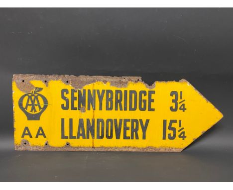 An AA double sided directional enamel sign, pointing towards Sennybridge and Llandovery, 30 x 11".