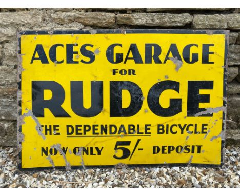 An unusual enamel sign advertising Aces Garage for Rudge - The Dependable Bicycle, made by Imperial Enamel, 36 x 24".