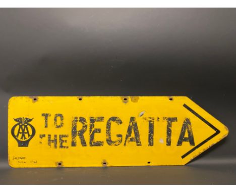 An AA double sided directional double sided enamel sign by Franco, with the letters 'Regatta' stencilled to one side, 37 x 12