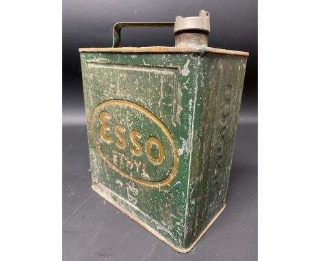An Esso Ethyl two gallon petrol can by Valor, dated July 1939.