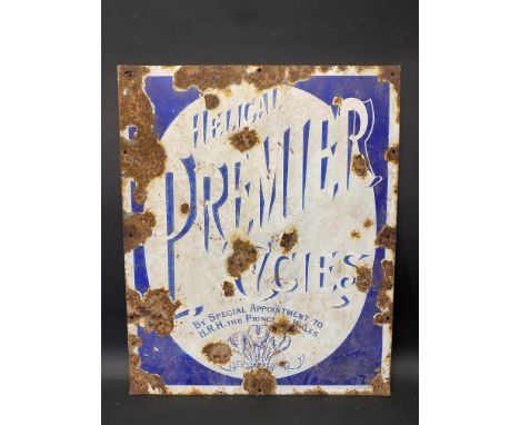 A Premier Cycles enamel sign by Patent Enamel, 18 x 22".