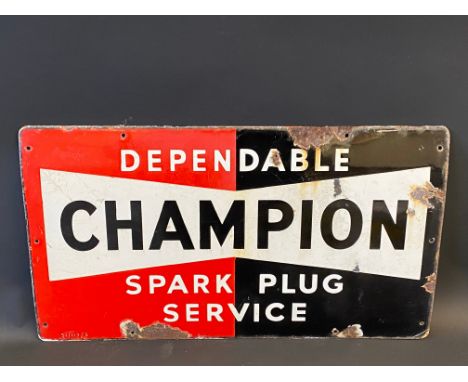 A Champion Dependable Spark Plug Service rectangular enamel sign, dated 1951, 23 x 13".