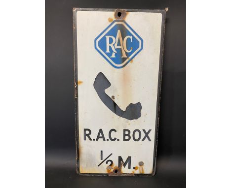 An RAC Box 1/2 mile enamel sign, 10 x 20".