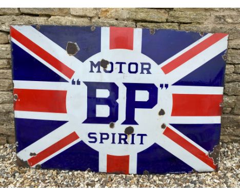 A BP Motor Spirit Union Jack enamel sign with good gloss, by Patent Enamel, dated April 1922, 54 x 36".