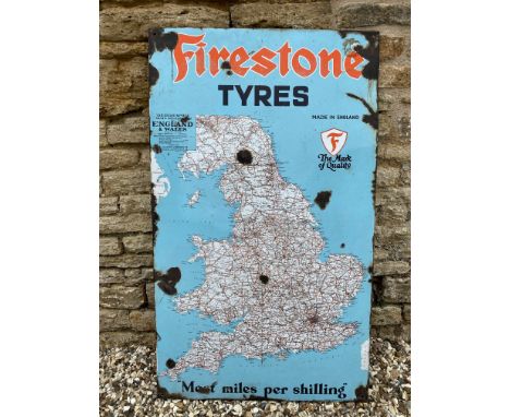 A Firestone Tyres map of England and Wales enamel sign, 29 x 48".