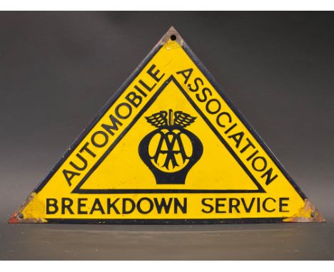 An AA Breakdown Service triangular enamel sign in good condition, 12 x 7 1/2".