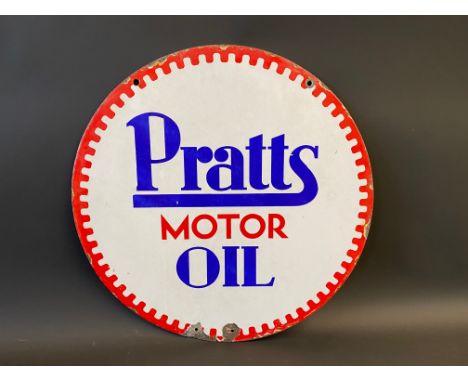 A Pratts Motor Oil circular double sided enamel sign, in good condition, 21" diameter.