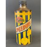 A Speedwell cylindrical quart can.