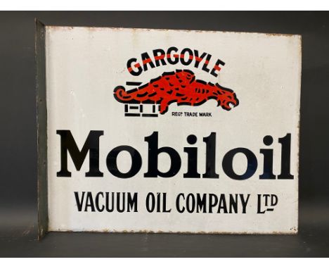 A Gargoyle Mobiloil double sided enamel sign with hanging flange, by Imperial, in good condition, 20 x 16".