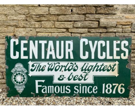 A rare Centaur Cycles rectangular enamel sign by Patent Enamel, 72 x 36".