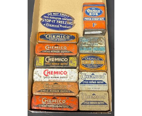 A quantity of Chemico cycle repair outfit tins, a Chemico Bob patch strip kit etc.