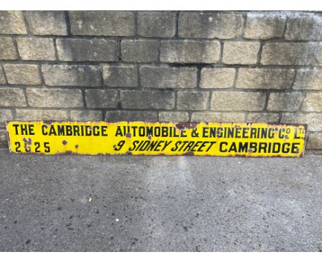 A Cambridge Automobile &amp; Engineering Co. Ltd rectangular enamel sign, 84 x 10".