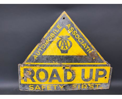 An AA enamel road warning sign for 'Road Up', made by Franco, 26 x 22".
