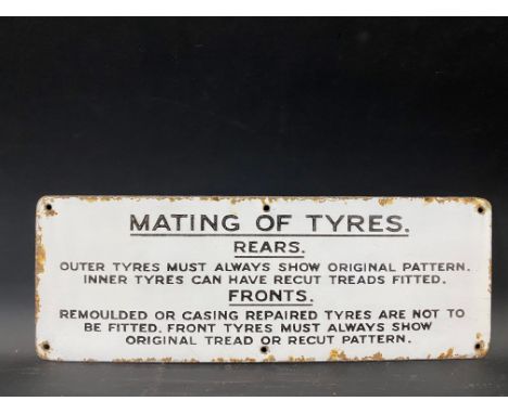 An unusual small enamel sign relating to the 'Mating of Tyres' 14 x 5".