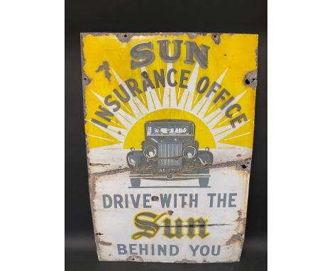 A Sun Insurance Office enamel sign, with an image of a motor car to the centre, 20 x 30".