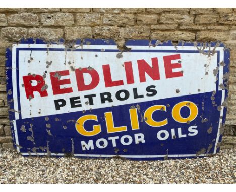 A large Redline Petrols and Glico Motor Oils rectangular enamel sign, 84 x 48". 