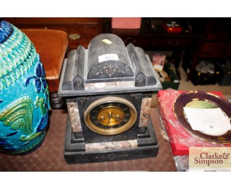 A 19th Century slate two hole mantel clock 