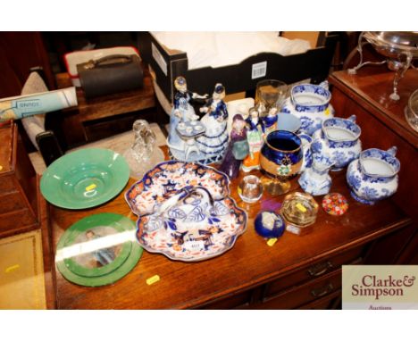 A quantity of various decorative china and glassware to include a graduated set of Adams "Cattle Scenery" jugs; a Worcester j
