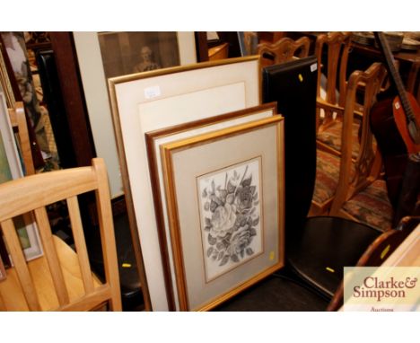 Charmaine Martin, watercolour study of Hibiscus; one other print; and a pencil sketch