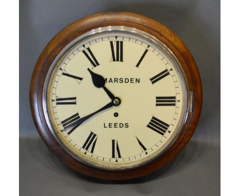 A 19th Century Mahogany Circular Wall Clock, the dial inscribed Marsden, Leeds, and with single fusee movement, 39cm diameter