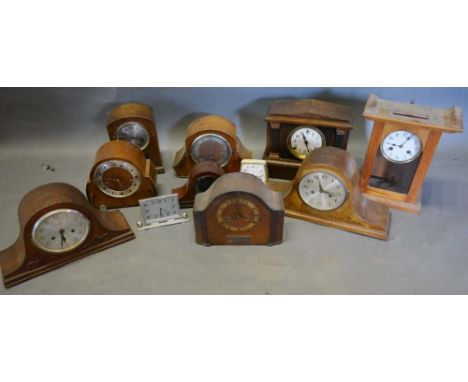 A Collection of Early 20th Century Mantel Clocks, together with a pine wall clock and two small table clocks 