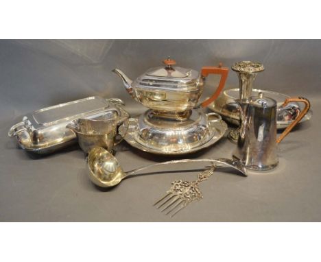 A Dutch White Metal Comb, together with a small collection of silver plated items to include three entree dishes and a teapot