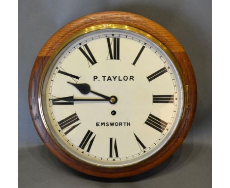 A 19th Century Circular Wall Clock, the dial inscribed P Taylor, Emsworth, and with single fusee movement, 39cm diameter 