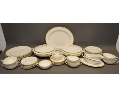 A Royal Worcester Viceroy Porcelain Dinner Service comprising soup bowls, plates, two covered entrees and two jugs 