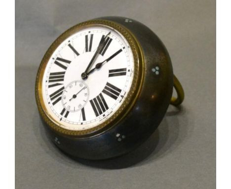 A 19th Century Sedan Clock, the case set with groups of three turquoise, the enamelled dial with Roman numerals, 8cm diameter